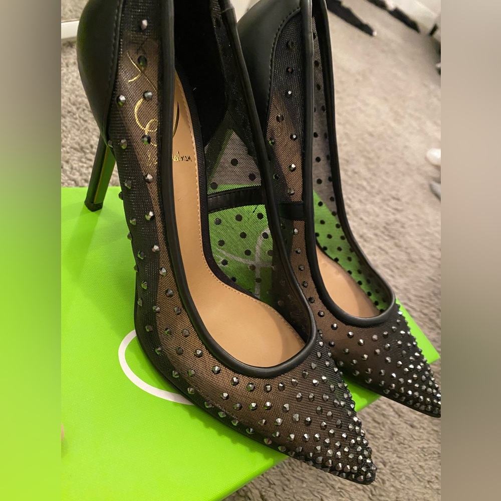 Sam Edelman Hazel Black Mesh Rhinestones Pumps 6.5